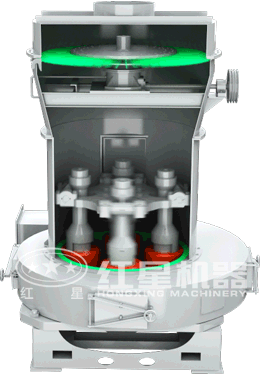 上方轉(zhuǎn)盤上旋轉(zhuǎn)的葉片可通過(guò)控制旋轉(zhuǎn)速度來(lái)調(diào)節(jié)出粉細(xì)度